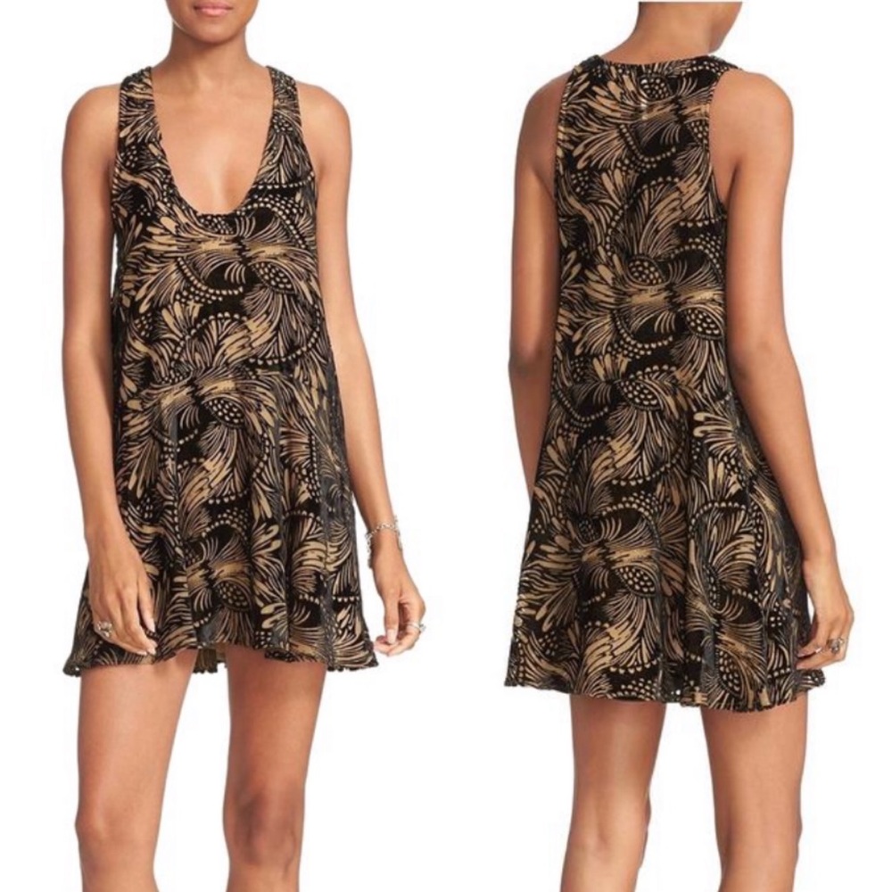 Free People Black/Nude Ellie Velvet Burnout Sleeveless Mini A-line Dress XS
